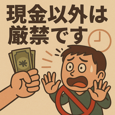 現金以外は厳禁です