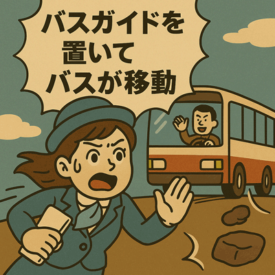 バスガイドを置いてバスが移動