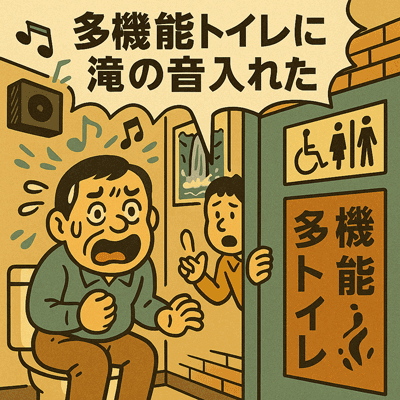 多機能トイレに滝の音入れた