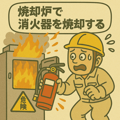 焼却炉で消化器を焼却する115