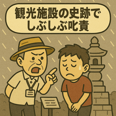 観光施設の史跡でしぶしぶ叱責139